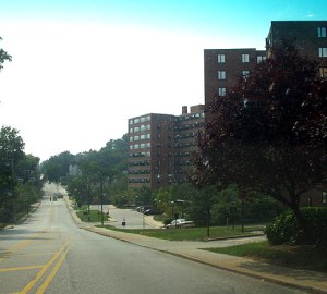 My freshman dorm, Wynnewood Towers of Loyola College in Maryland.  The building is now Newman Towers and the school is now Loyola University Maryland.